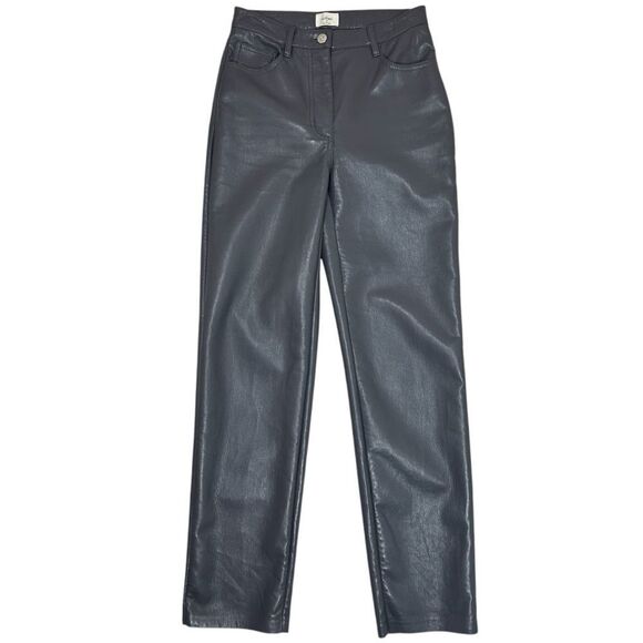 Aritzia‎ Wilfred Melinda Grey Vegan Leather High Rise Straight Leg Pants Size 2 - Picture 2 of 7